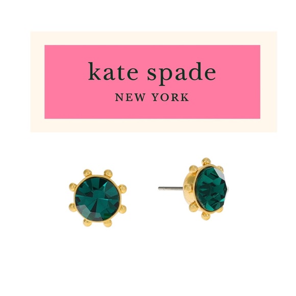NKate spade emerald green flying colors bezel stud earrings - Picture 1 of 2
